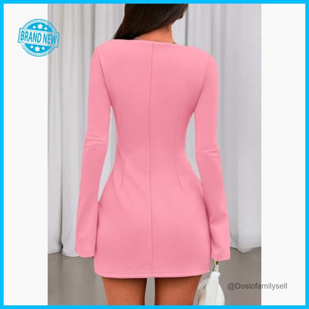 Long Sleeve Mini Dress Bodycon Knit Elegant Fall Party Formal Chic - Picture 5 of 7